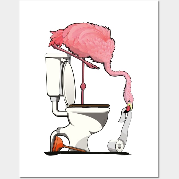 Flamingo on the Toilet Wall Art by InTheWashroom